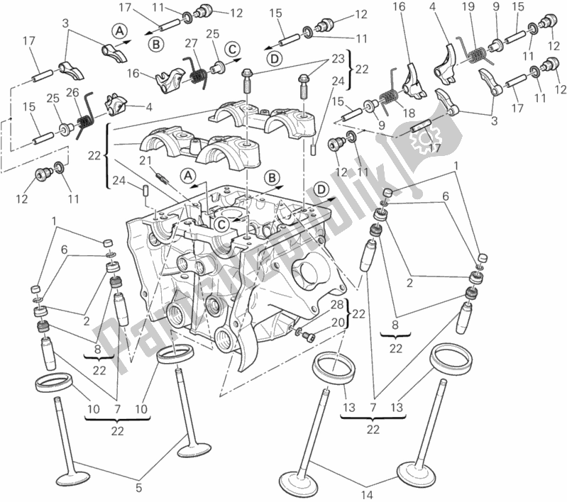 Alle onderdelen voor de Verticale Cilinderkop van de Ducati Diavel Thailand 1200 2014